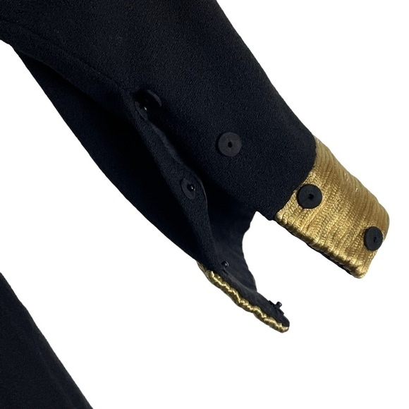 MONIQUE LHUILLIER LONG SLEEVE PIPE TRIM GOLD BLACK SHEATH COCKTAIL DRESS - Picture 11 of 13